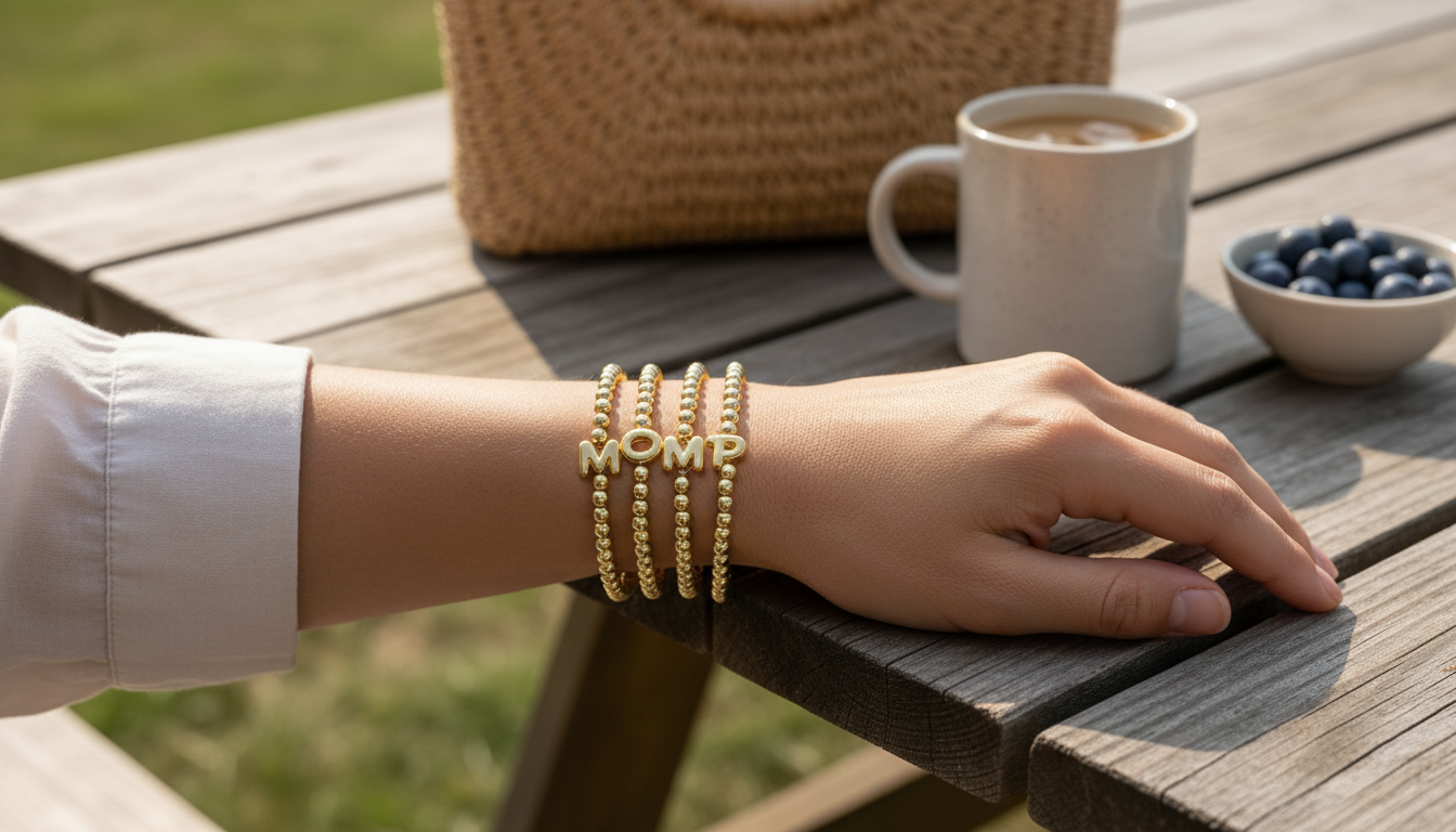 18K Polished Balloon Bead Bracelet with Custom Letter Charm