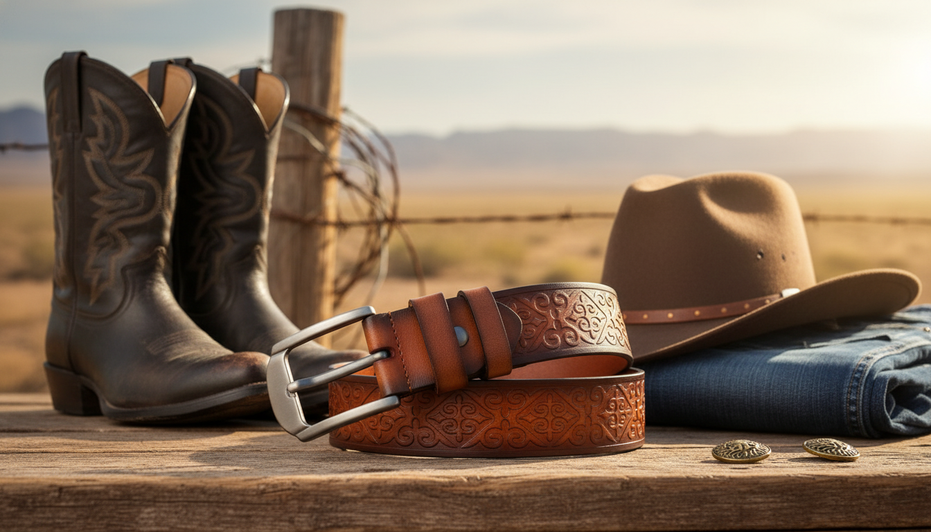 Embossed Western Cowboy Belt (1.5") in Genuine Leather