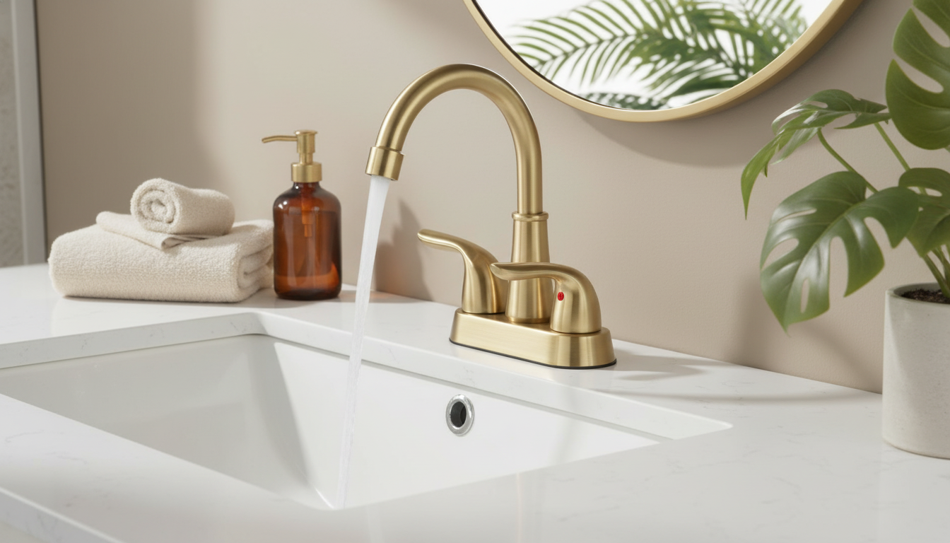 Integrated Brass Dual-Handle Deck Faucet: Hot/Cold