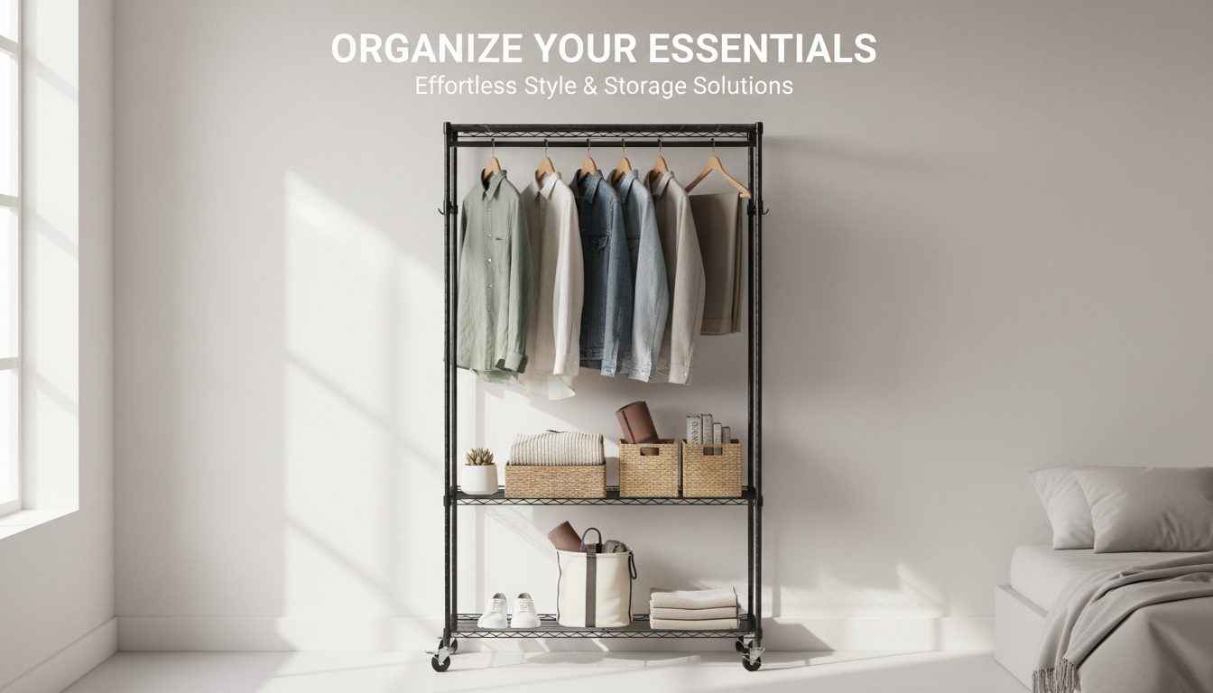 Rolling Garment Rack with 3 Tiers: Adjustable & Mobile